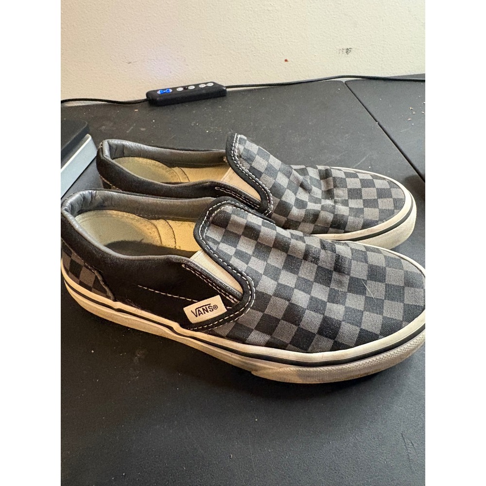 Vans Classic Slip-On Checkerboard Black Grey Kids Sneakers Size 3.0